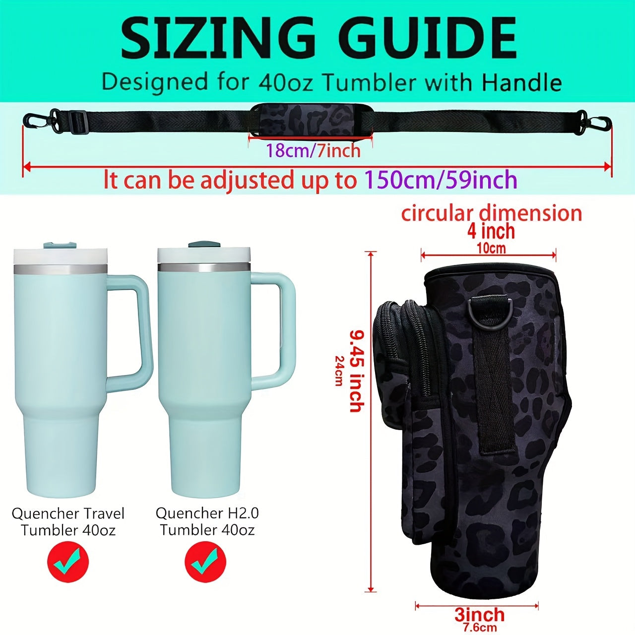 1pc Neoprene Sports Water Bottle Sleeve with Adjustable Shoulder Strap and Pocket, Universal Fit for 40oz Tumblers, Outdoor Carrying Case with Leopard Print Design